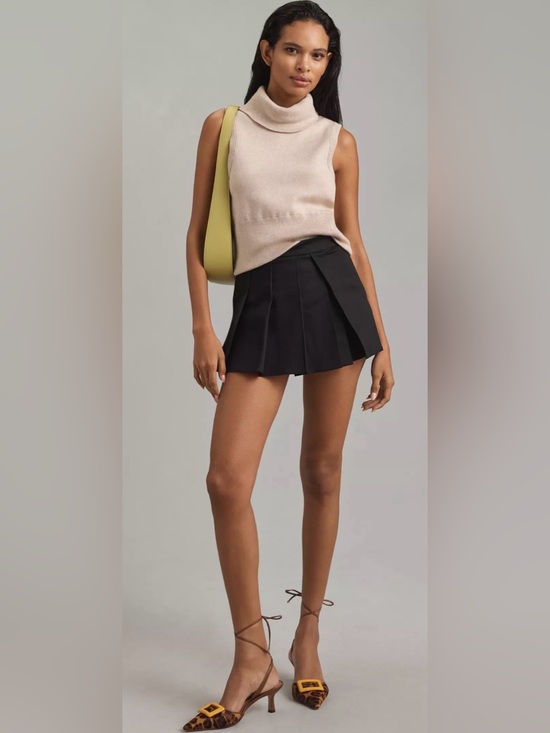 Maeve Pants - Maeve Pleated Skort Womens US 4 Black Anthropologie Cotton Elastane Side Zip
